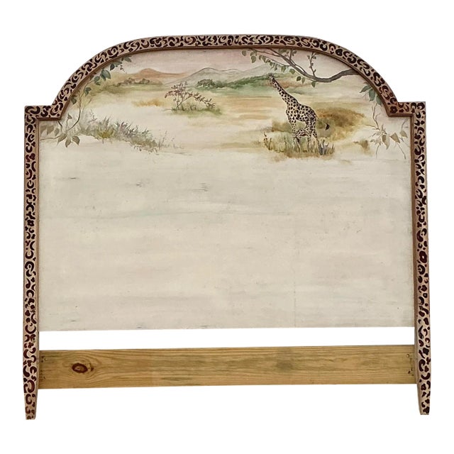 Late 20th Century Vintage Boho Hand Painted Safari Full Headboard For Sale