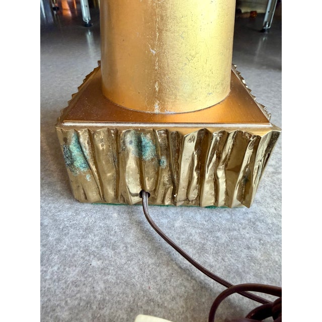 Gold 1960s Brutalist Italian Gold Leaf Metal Sculpture Table Lamp Heavy Richard Barr Attr. For Sale - Image 8 of 18