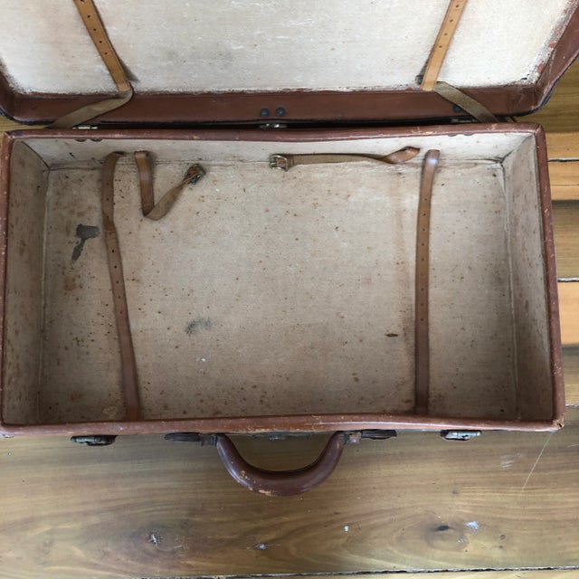 Antique Victorian Leather Suitcase/Travel Luggage Distressed 1880s For Sale - Image 10 of 13