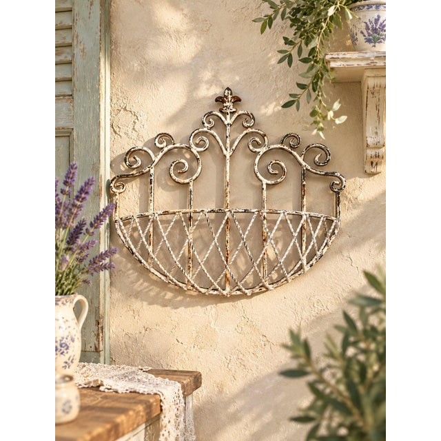 Late 19th Century Antique Metal Fleur De Lis Design Wall Mounted Planter Holder For Sale - Image 5 of 5