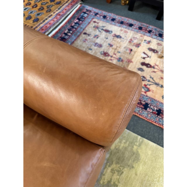Traditional Pottery Barn Turner Roll Arm Leather Sofa, Caramel For Sale - Image 3 of 12
