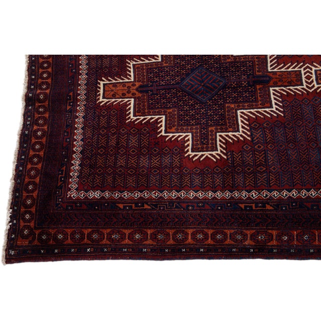 1960s Vintage Persian Handmade Red Geometric Wool Rug For Sale - Image 4 of 8