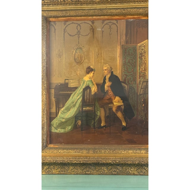 Antique , Lithograph Courting Scene Chromolithograph, Ornate Gilt Frame, Wavy Glass, C1880 For Sale - Image 9 of 18