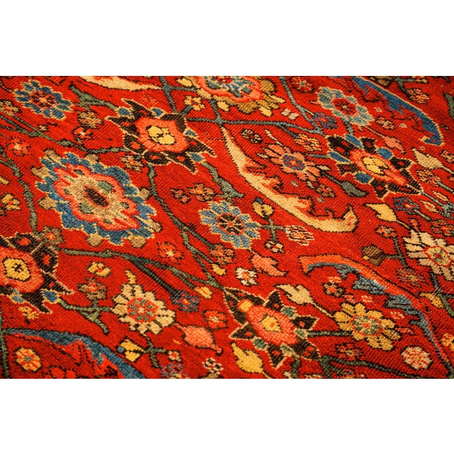 1890s Antique Red Ground Overscale Botanical Knotted Wool Persian Sultanabad Rug For Sale - Image 4 of 9