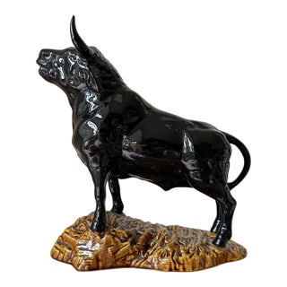 Vintage 13” Mid-Century Ceramic Bull Sculpture For Sale