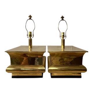 1970s Modernist Sculptural Hollywood Regency Brass Table Lamps Karl Springer Style - a Pair For Sale
