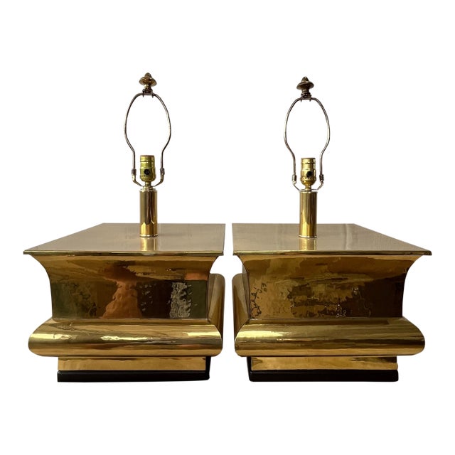 1970s Modernist Sculptural Hollywood Regency Brass Table Lamps Karl Springer Style - a Pair For Sale