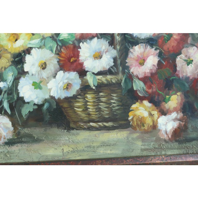 1970s Framed Floral Oil Paintings on Canvas ~ W.Adam - a Pair For Sale - Image 5 of 11