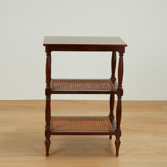 Wood Pair of Vintage British Colonial Style Three Tiered Stands For Sale - Image 7 of 16