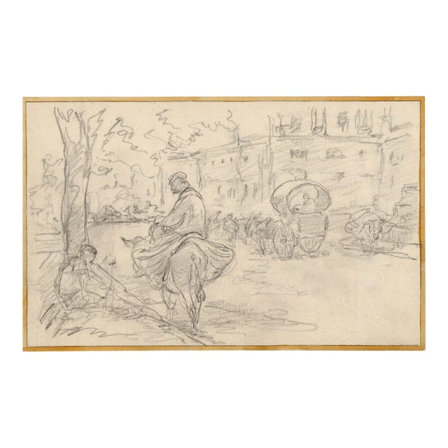 Walter Shirlaw Madrid Spanish Street Scene Drawing For Sale