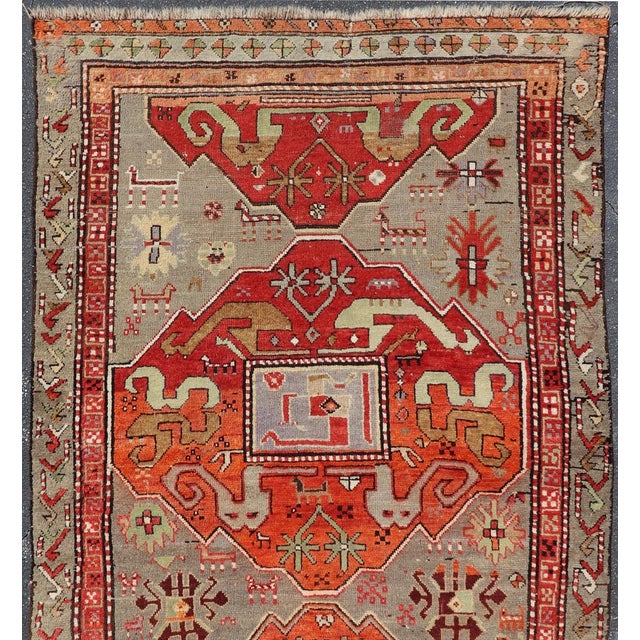 Antique Caucasian Kazak Rug With Bold Geometric Medallion Design 4'4 X 8'1 For Sale - Image 9 of 13