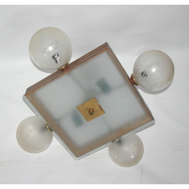Mid-Century Ceiling Light in Brass, Wood and Frosted Glass, 1950s For Sale - Image 6 of 15