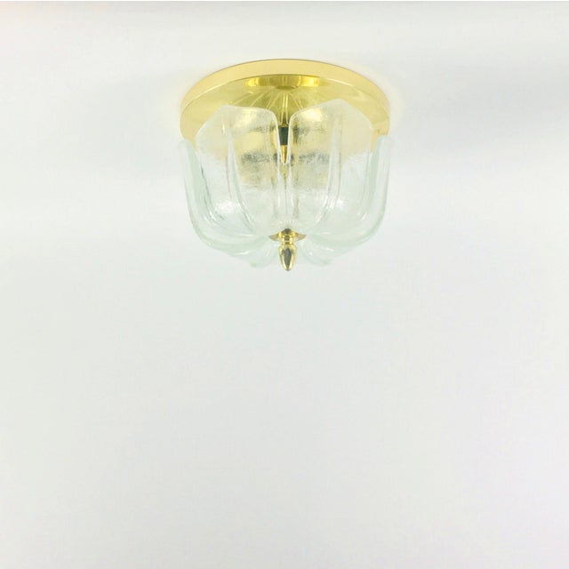 1970s Large Mid-Century Floral Glass & Brass Ceiling Light from Limburg, Germany, 1970s For Sale - Image 5 of 13
