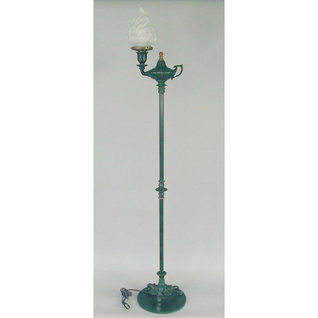 Art Nouveau 1910s Bradley & Hubbard (B&h) Aladdin Floor Lamp With Glass Flame Shade For Sale - Image 3 of 7