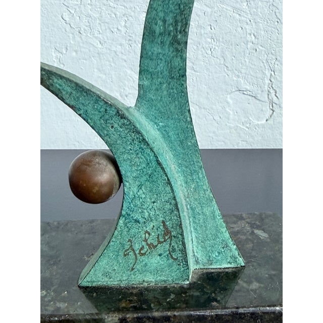 Bronze Modern Green Patinated Bronze Abstract Sculpture on Granite Base, 1980s For Sale - Image 9 of 11