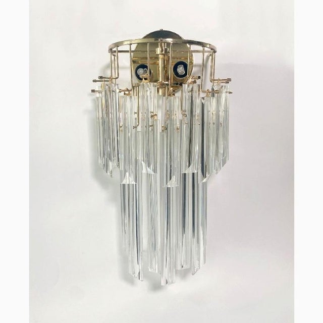 Vintage Italian Transparent Murano Glass Wall Sconces by Paolo Venini, 1960s, Set of 2, in Very Good conditions. Designed...