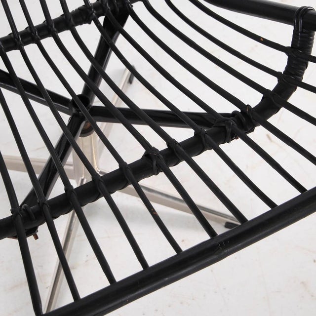 Black Swivel Armchair in Rattan and Chrome, 1970s For Sale - Image 8 of 15