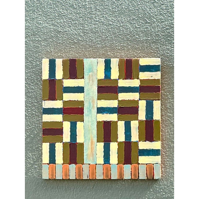 Vintage Original Abstract Geometric Oil on Board For Sale - Image 4 of 12