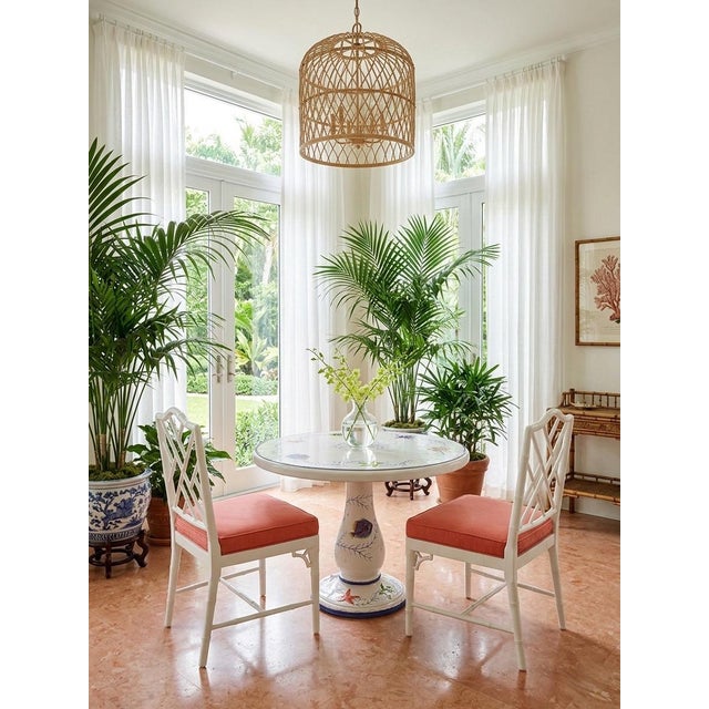 White Hand-Painted Italian Majolica Ceramic Round Bistro Table - Coastal Sea Life Motif For Sale - Image 8 of 11