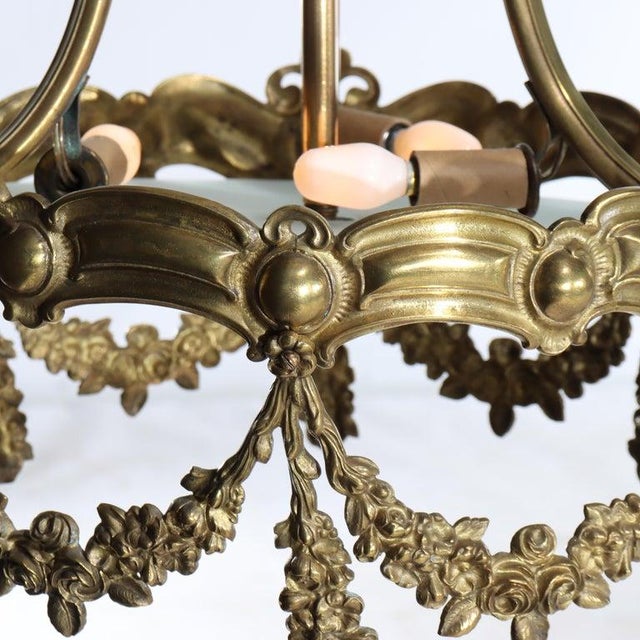 Antique Louis XIV Style Floral Drape Gilt Bronze Chandelier C1930 For Sale - Image 6 of 9