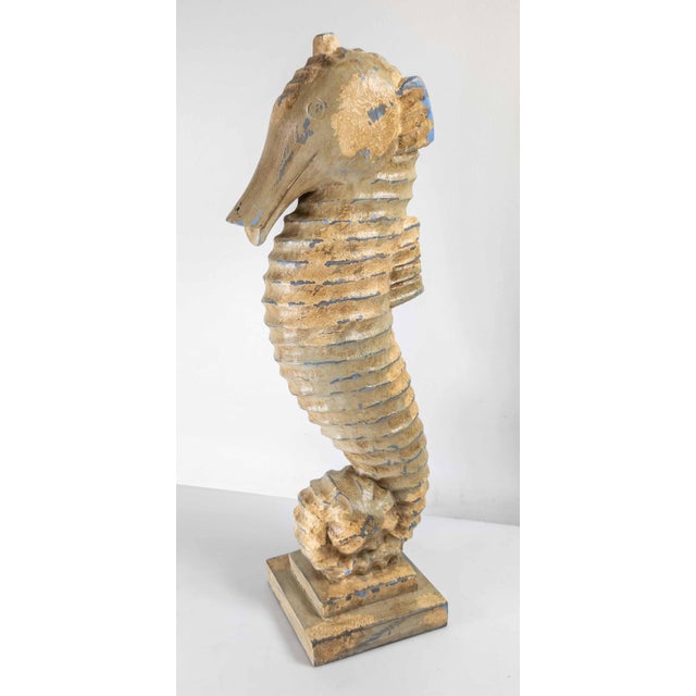 Late 20th Century 20th Century Carved Folk Art Seahorse Figure in Distressed White Paint For Sale - Image 5 of 11
