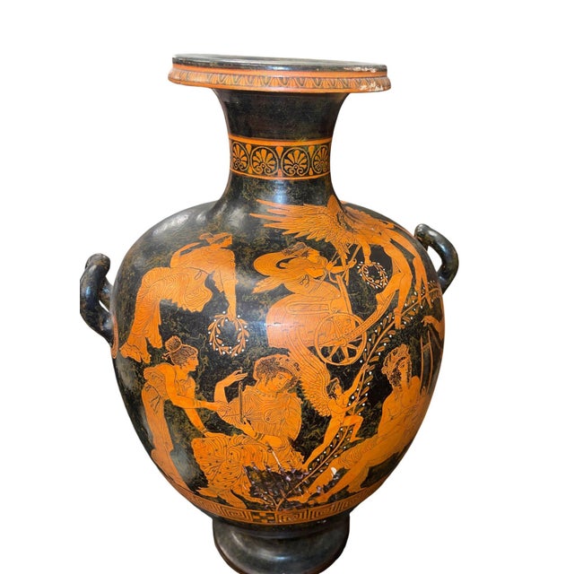 Impressive large-scale Attic style red-figure pottery hydria inspired by classical Greek antiquity, beautifully hand-...