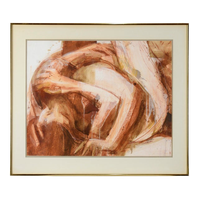 Lovers - Nude Couple in Bed - Figurative Composition in Acrylic on Paper by Byron Richard Rodarmel For Sale
