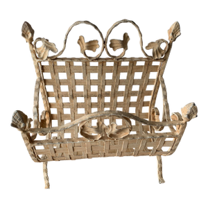 Vintage Wrought Iron Magazine Rack Painted Yellow Shabby Chic Finish