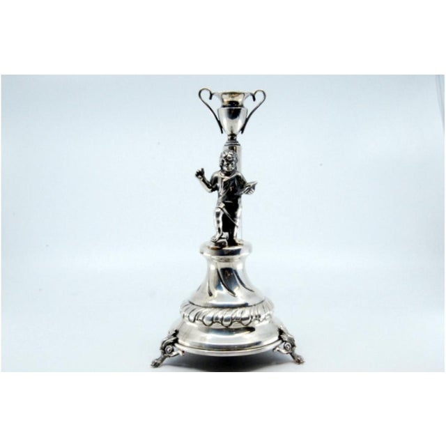 Silver Toothpick Holder with Boy Reading a Book and Holding a Glass, in Good conditions. Designed 1980 to 1989