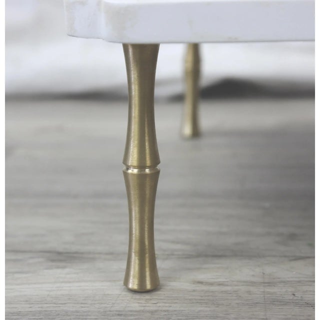 Wood and Brass Faux Bamboo Legs White Sofa Side Table, For Sale - Image 9 of 12
