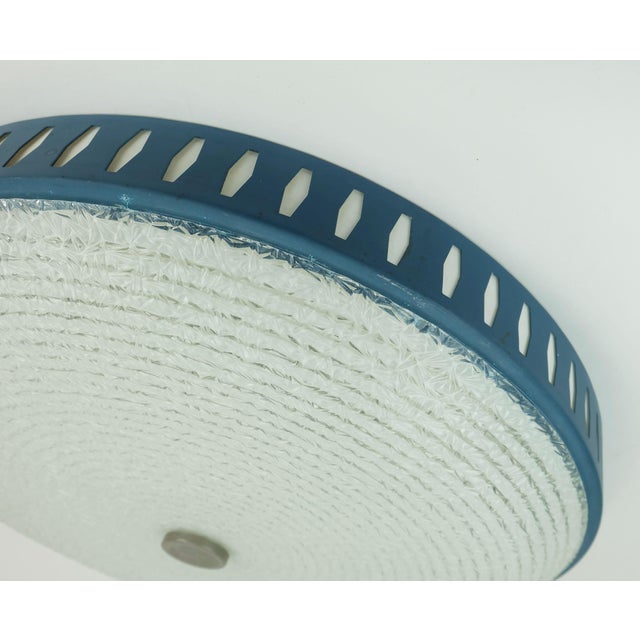 Blue Large Mid-Century Modern Ceiling Light with Textured Glass and Blue Metal Frame from Hillebrand, 1960s For Sale - Image 8 of 18