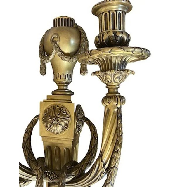 Brass A Pair of Louis XVI Style Gilt Bronze Wall Lights, Stamped C Within Diamond for Caldwell, Circa 1930 For Sale - Image 8 of 9