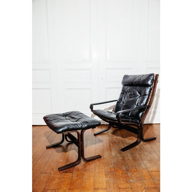 Set of Siesta Lounge Chair and Ottoman in Black Leather by Ingmar Relling for Westnofa, Norway, 1960s For Sale - Image 11 of 11