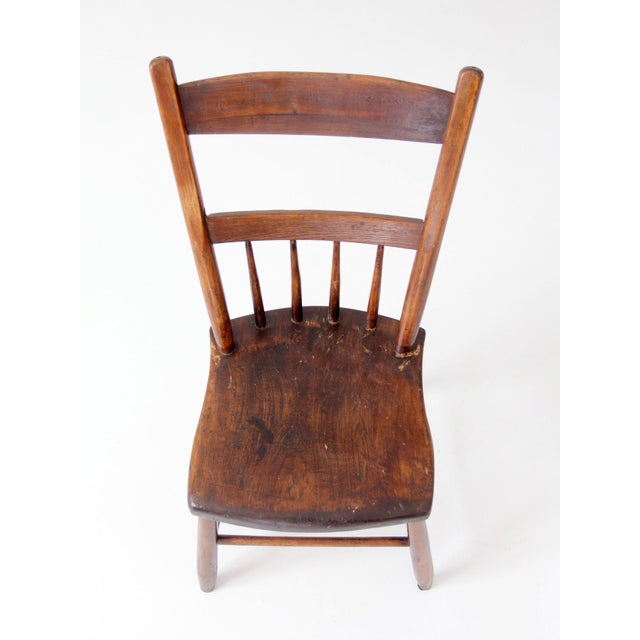 Antique Plank Seat Spindle Back Side Chair For Sale - Image 10 of 14