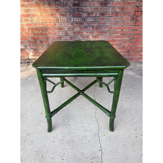 Vintage Mid Century Rattan Side Table With Deep Verdant Lacquer Finish - Newly Painted For Sale - Image 12 of 12