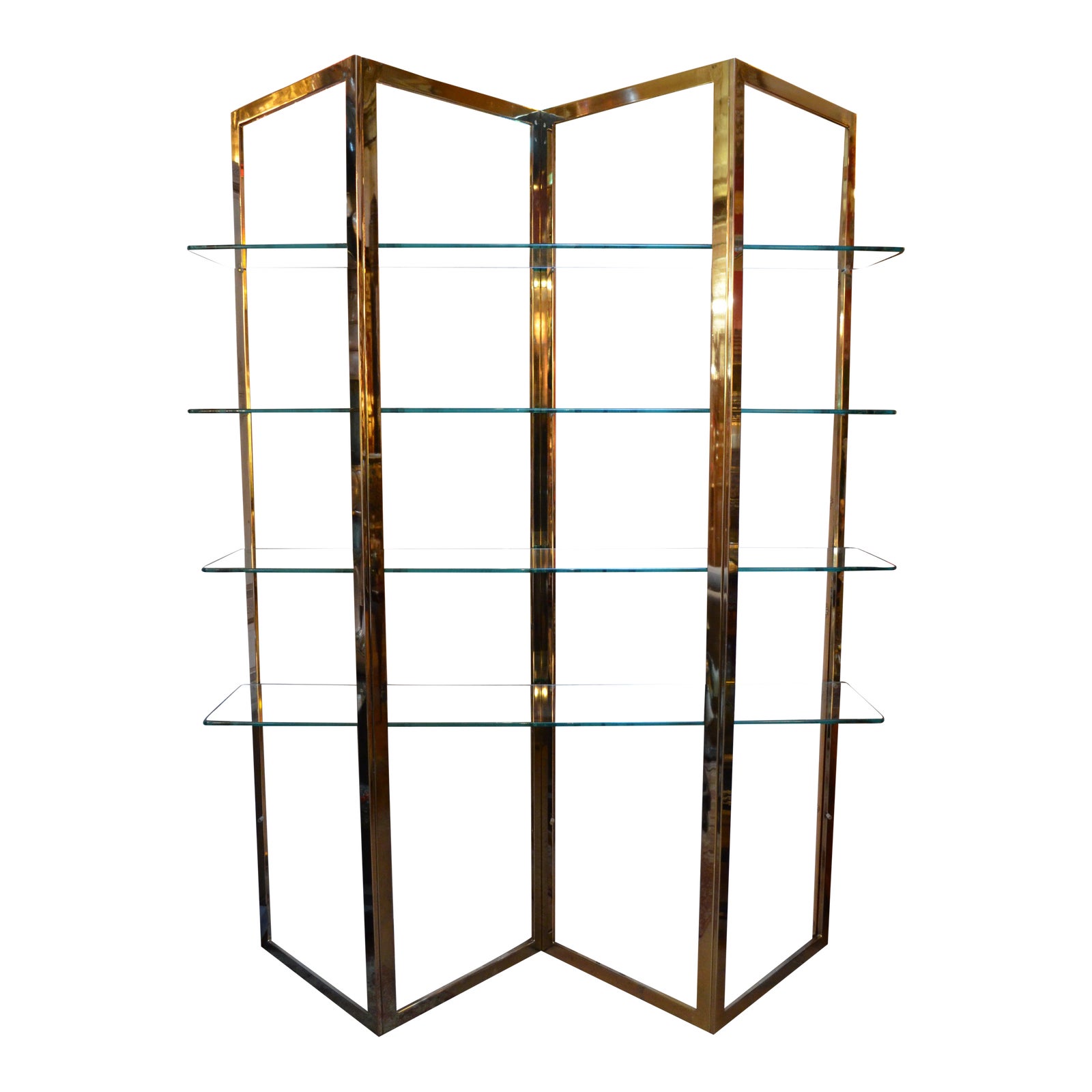 Mid Century Modern Brass Etagere With Five Glass Shelves Chairish
