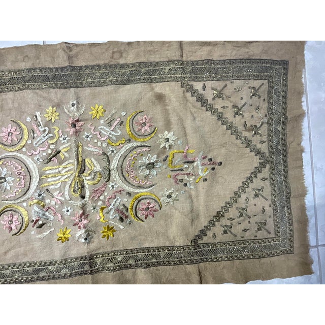 Antique Ottoman Turkish Tughra Embroidery Metallic Silver & Silk Thread For Sale - Image 10 of 18