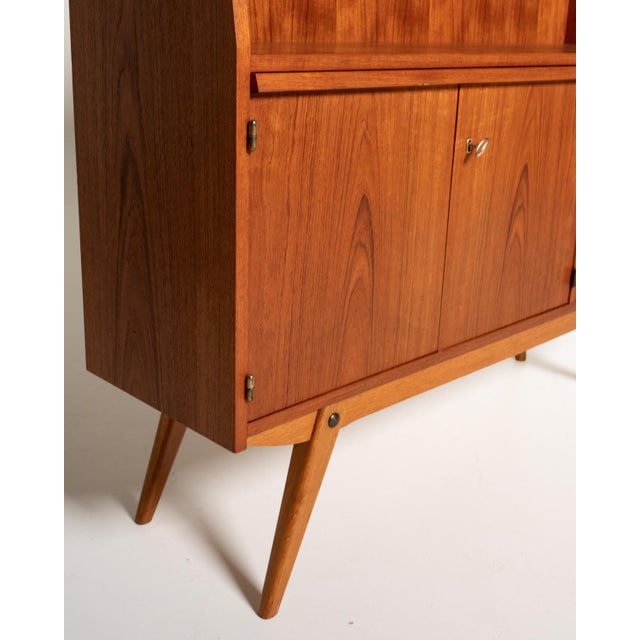 Wood Teak Bookcase with Pull-Out Desk, Sweden, 1950s For Sale - Image 7 of 14