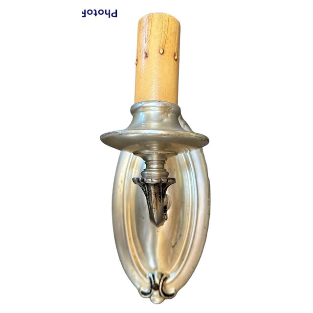 1930s Pair Brass With Original Silver Plate Finish Wall Scones Circa 1930 For Sale - Image 5 of 8