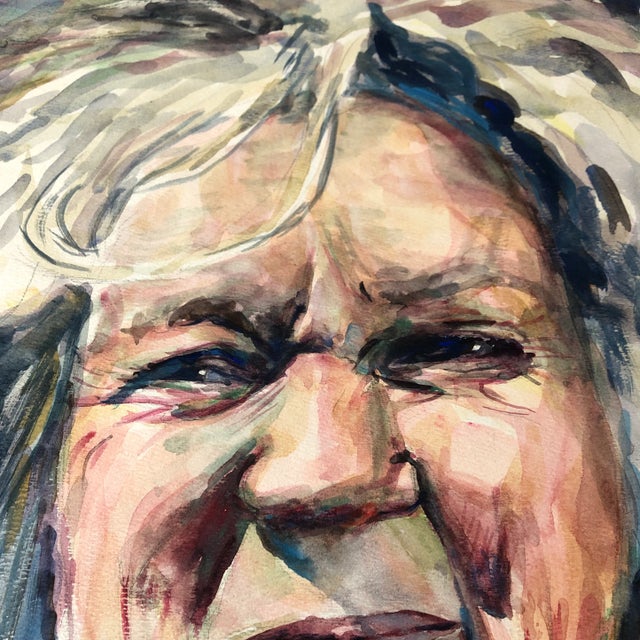 Portraiture 1970’s Vintage Original Female Portrait Watercolor Painting Signed For Sale - Image 3 of 6