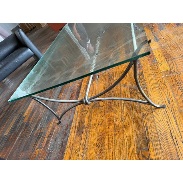 Handcrafted Forged Steel Coffee Table and Matching Side Table With Thick Glass Tops For Sale - Image 10 of 10