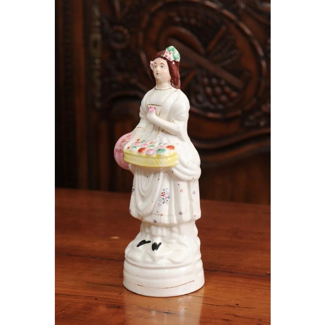 Mid 20th Century Small English Porcelain Decorative Figurine Depicting Lady with Floral Basket For Sale - Image 10 of 12
