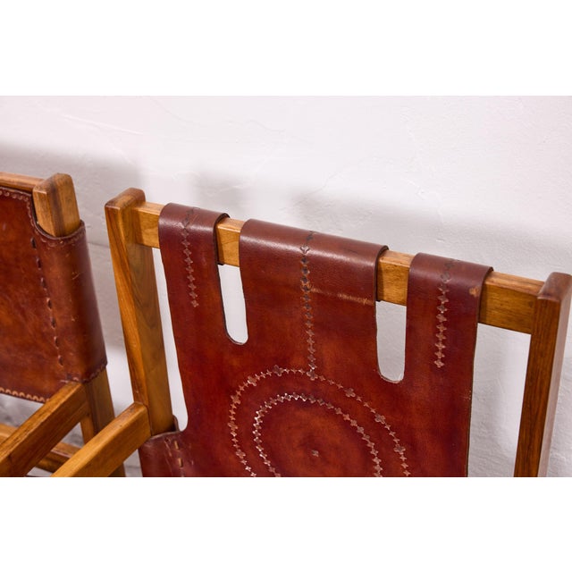 Vintage Safari Style Leather Armchairs, 1970s, Set of 4 For Sale - Image 10 of 17