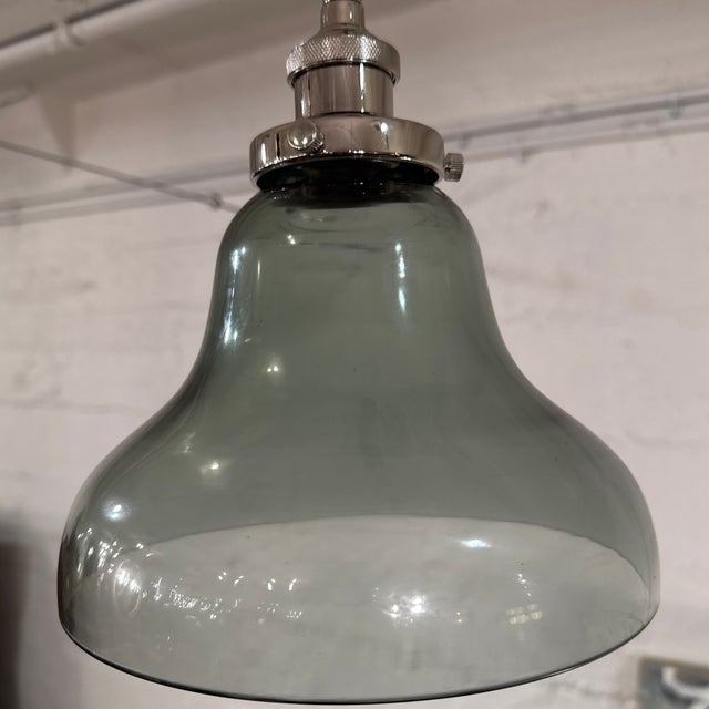Restoration Hardware 20th C. Factory Filament Smoke Glass Funnel Barn Tall Pendant For Sale - Image 11 of 12