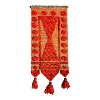 1970s Wool on Jute Wall Hanging With Tassels For Sale