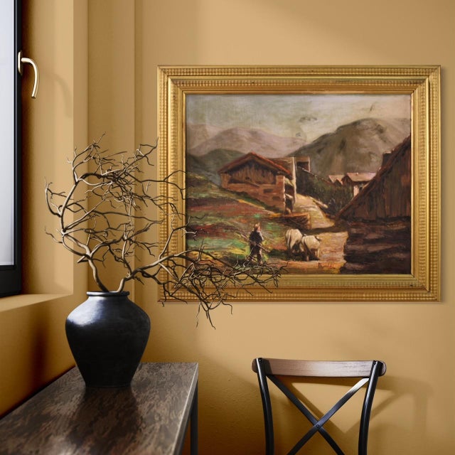 Italian Artist, Landscape with Shepherd, 1950s, Oil Painting on Panel, Framed For Sale - Image 7 of 16