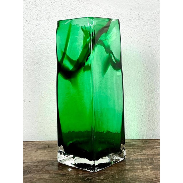Vintage Polish Emerald Glass Tall Vase For Sale - Image 11 of 12