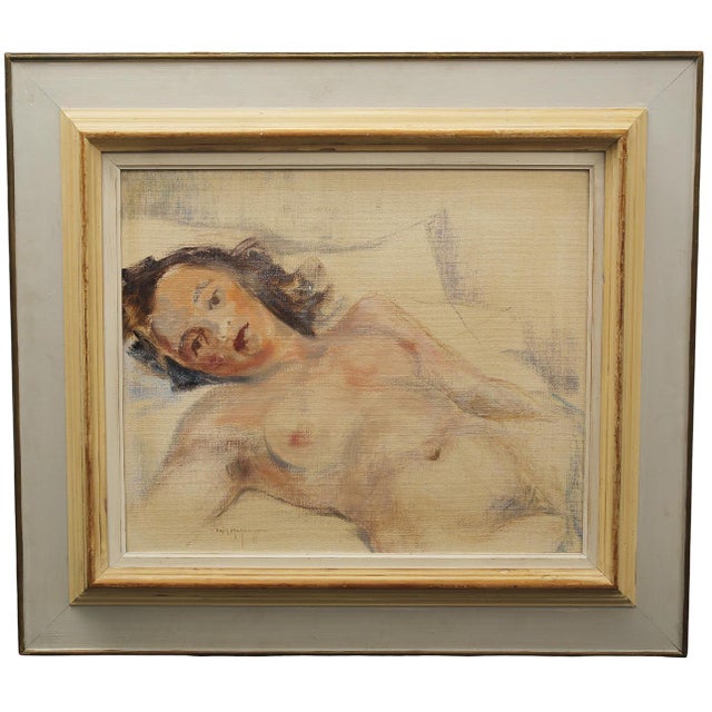 Original Swedish Oil on Canvas – “Reclining Nude Woman” by Erik Magnusson – Signed Verso – Framed – 70 × 80 cm (27.6" ×...