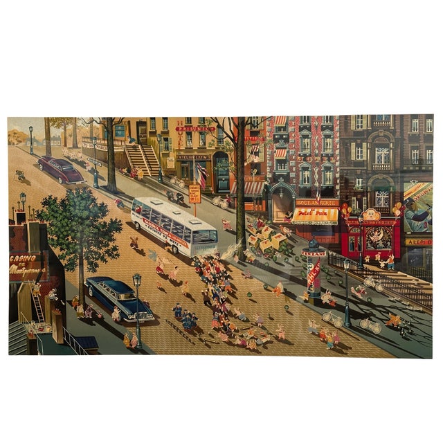 Large framed 32x46 serigraph by Hiro Yamagata "Express" (1988) Cityscape Highly collectible 80s limited-edition silkscreen...