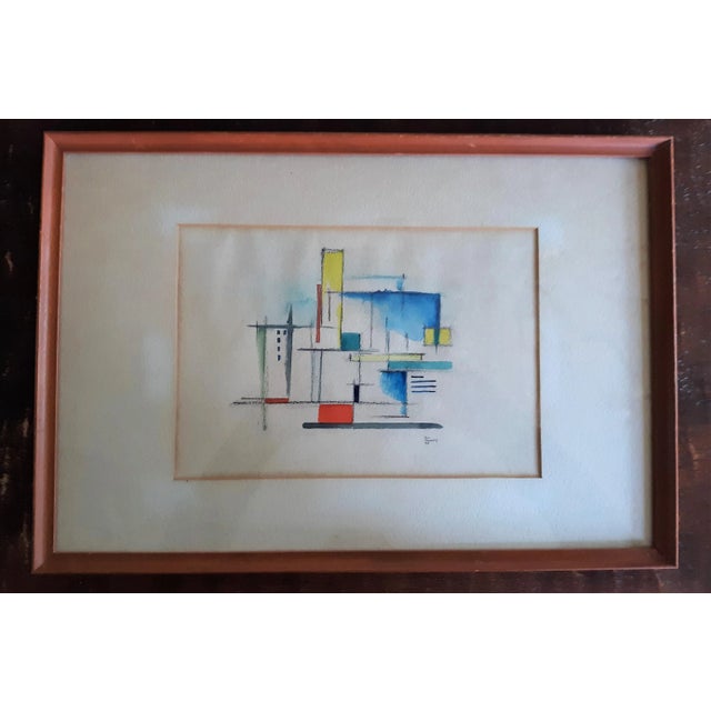 1940s 1948 "Town" Modernist Style Watercolor Painting, Framed For Sale - Image 5 of 5